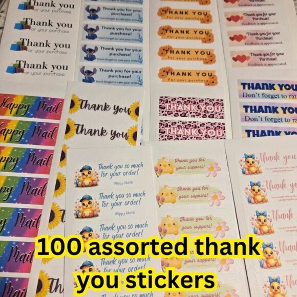 100 mixed thank you stickers
